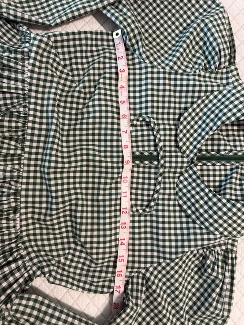Sandy Liang Gingham Peter Pan Collar Dress with Cut-Out Green White Size 4 - Picture 13 of 16